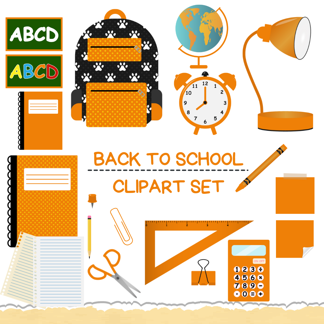 Orange Back To School Clipart Set cover image.
