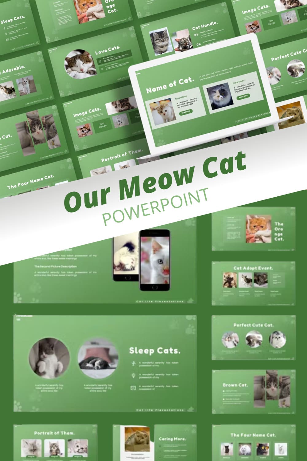 Our meow cat powerpoint template - pinterest image preview.