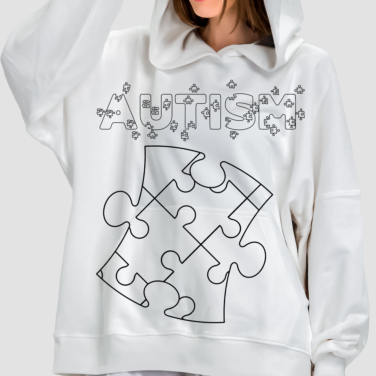 Outline autism puzzle piece svg - hoodie design.