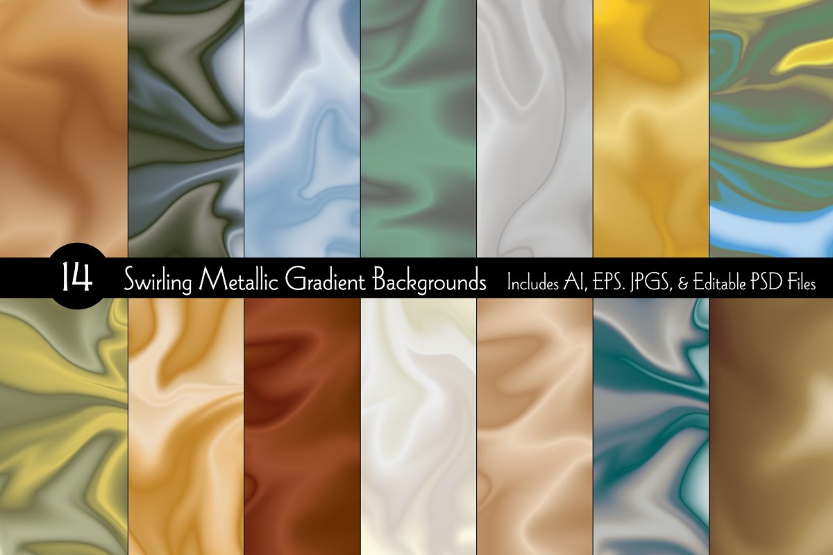 Cover image of Silky Metallic Gradient Backgrounds.