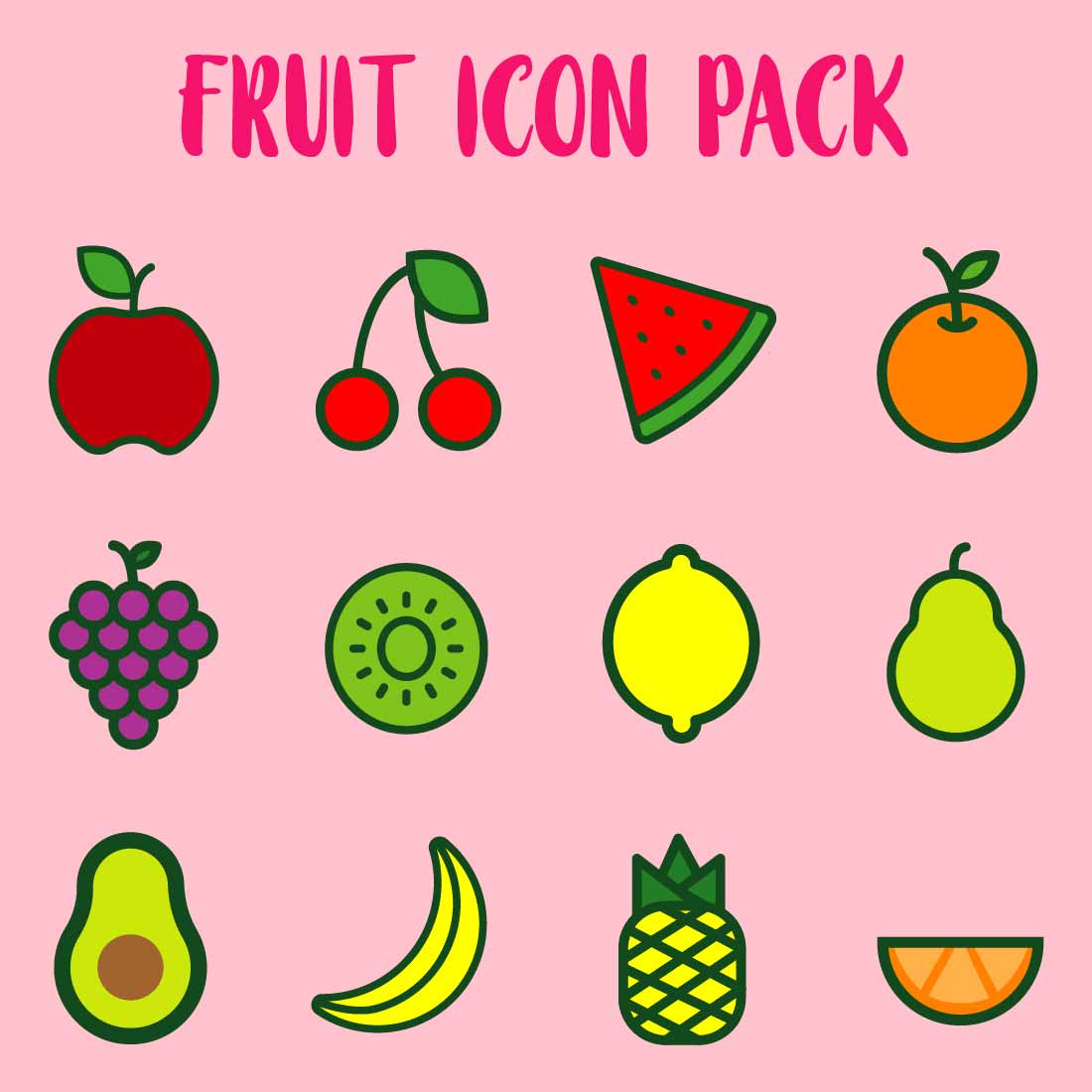 Collection of Vector Fruit Icons OF COLORS preview image.
