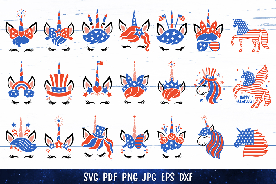 4th of July Patriotic Unicorn Bundle SVG face.