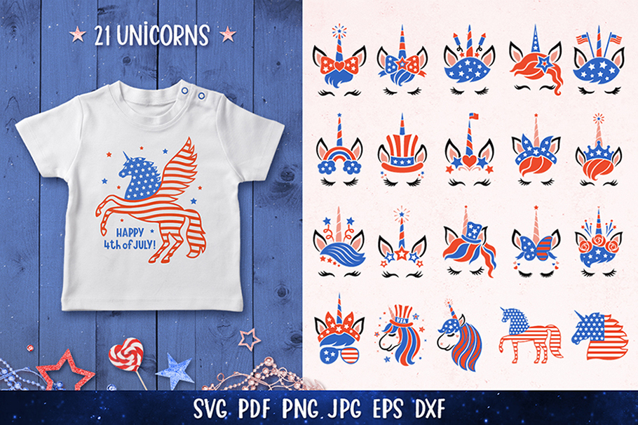 4th of July Patriotic Unicorn Bundle SVG facebook image.
