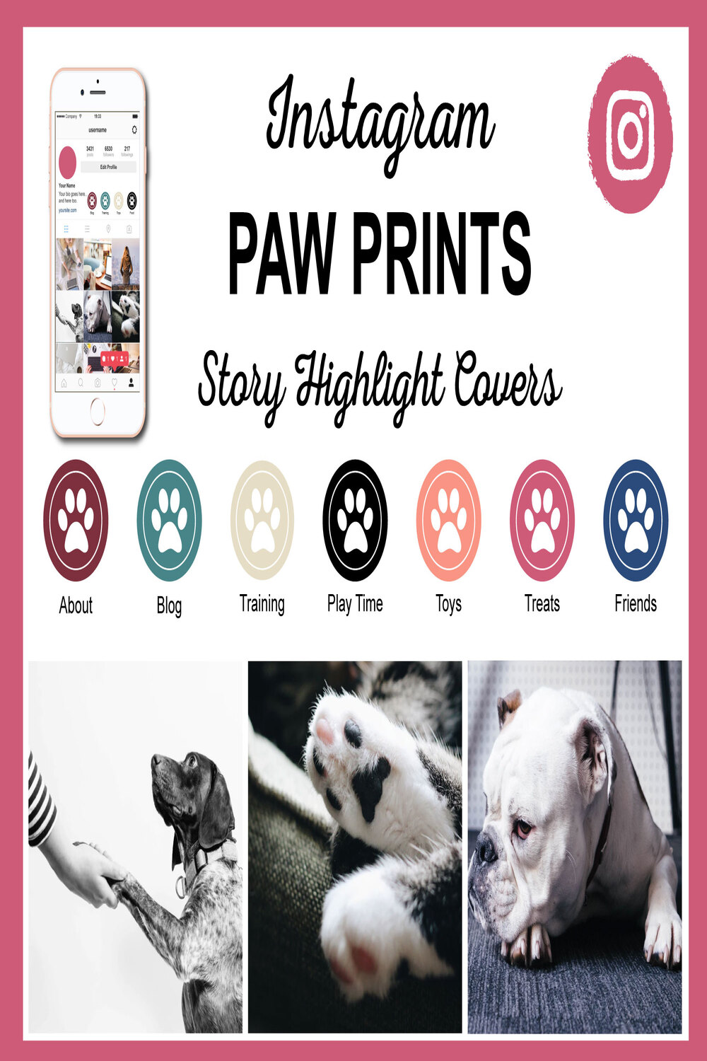 Instagram Paw Prints Story Highlight Covers pinterest image.