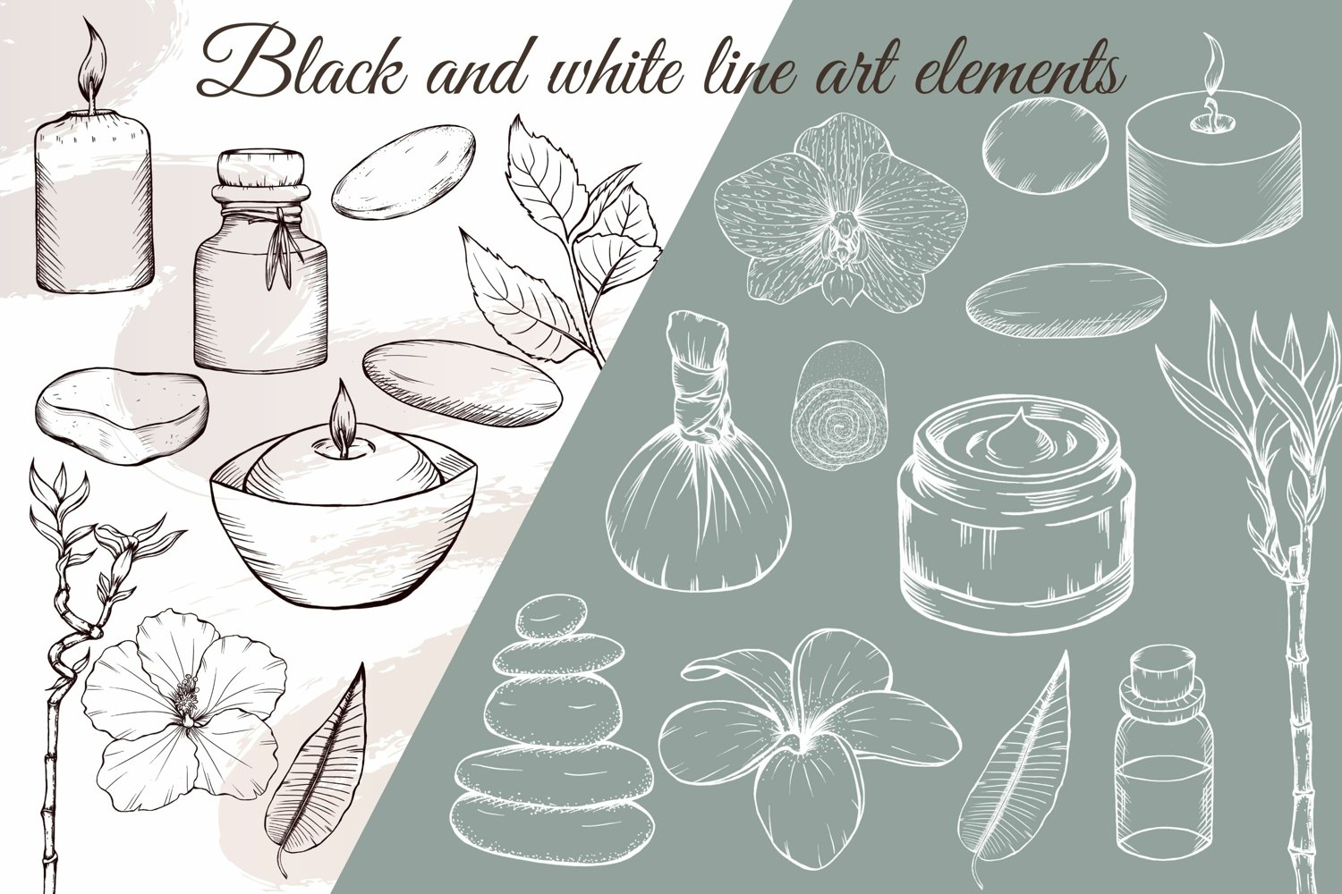 Black and white line art elements.