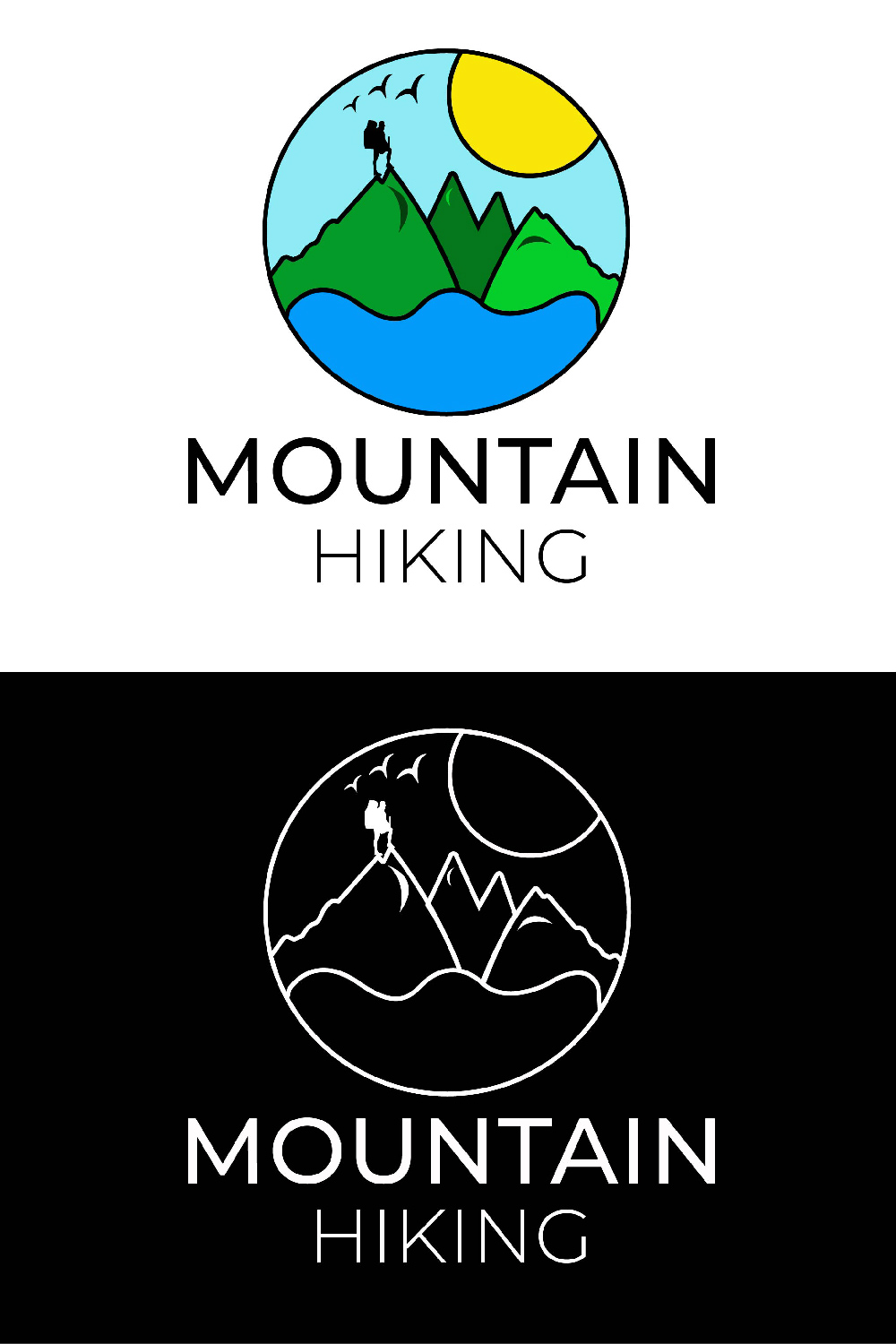 Mountain Hicking Logo Design Template pinterest image.