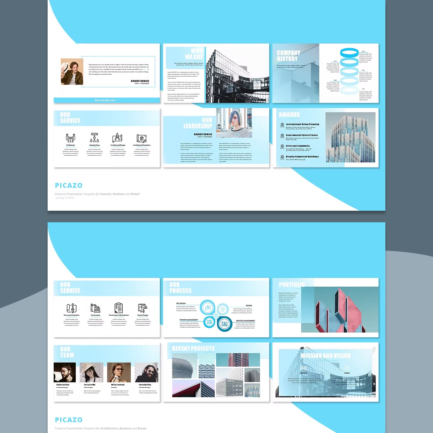 Picazo architecture powerpoint template created by Incools.