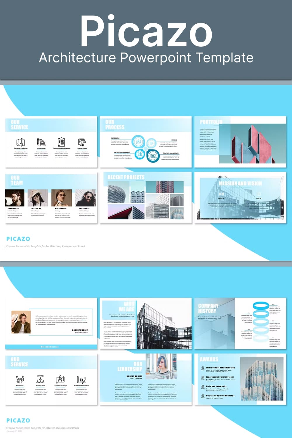 Picazo architecture powerpoint template - pinterest image preview.