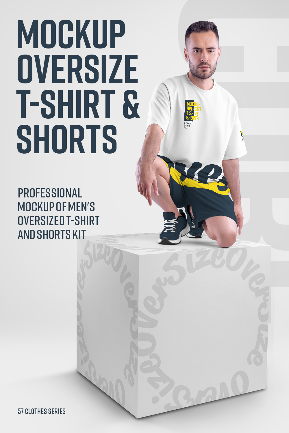 10 Mockups Oversize T-shirt and Shorts Kit on the Cube pinterest image.