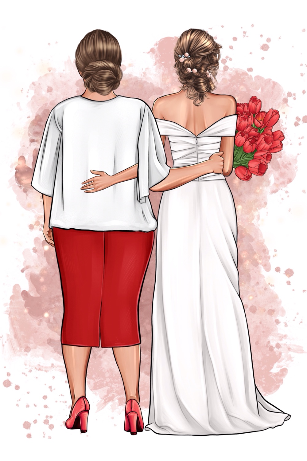 Wedding Clipart, Bride and Mom pinterest image.