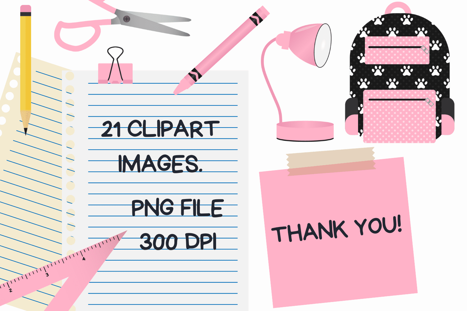 Pink Back To School Clipart Set.