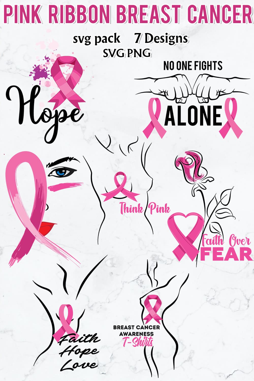 Diverse of pink ribbon breast cancer collection.