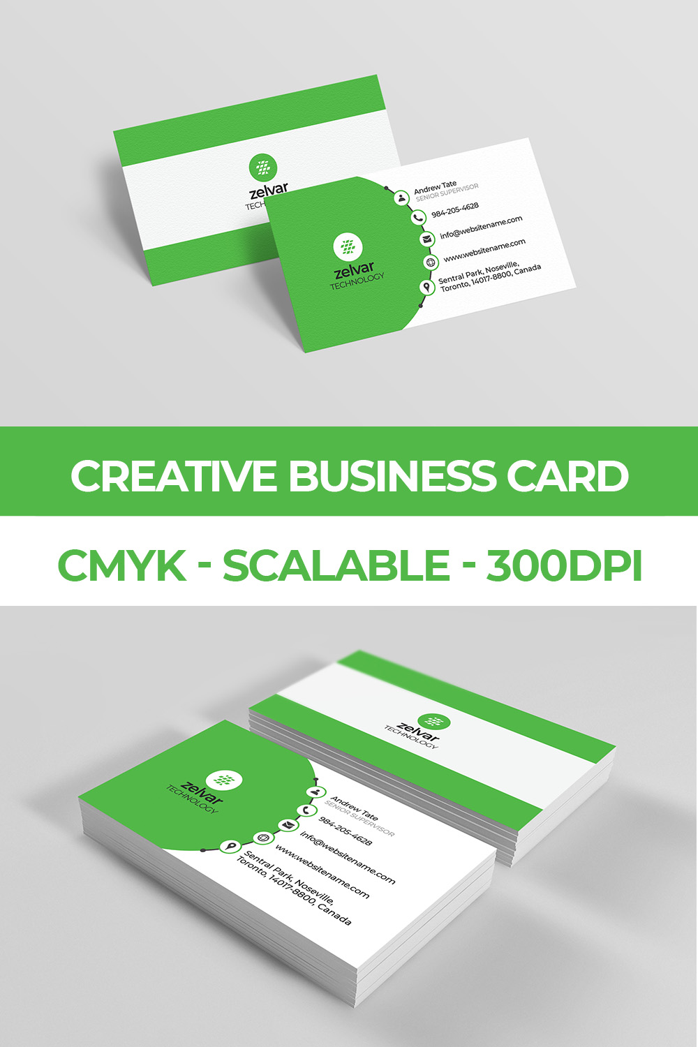 pinterest Green Creative Business Card Template.