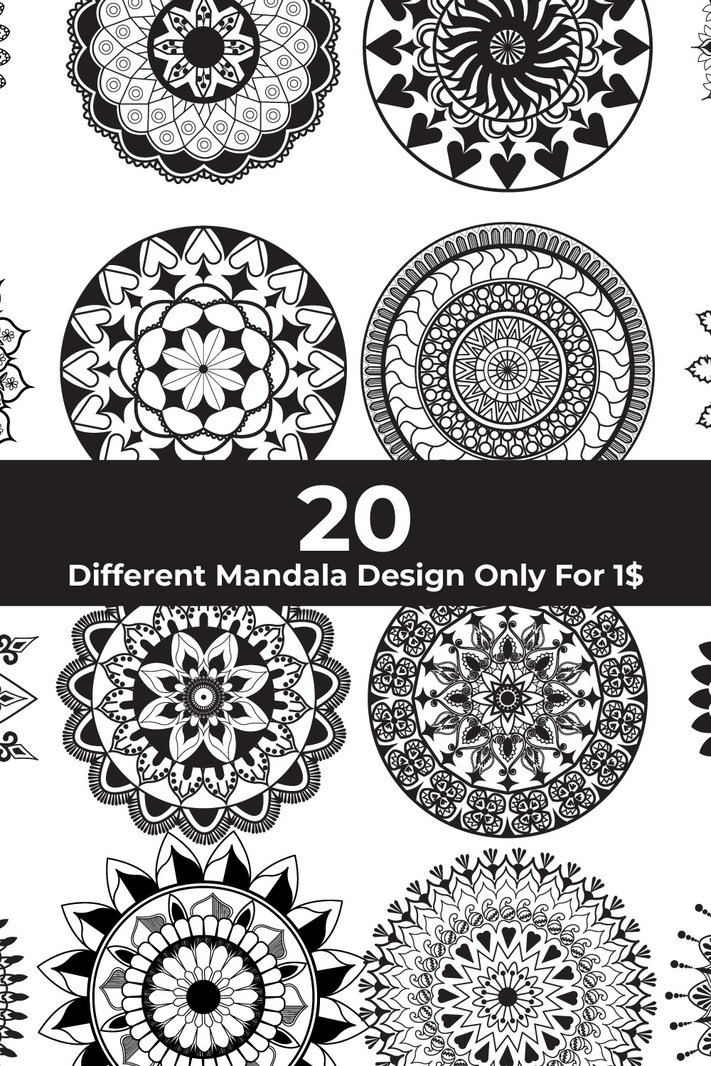 20 Different Mandala Design Only For $1 pinterest image.