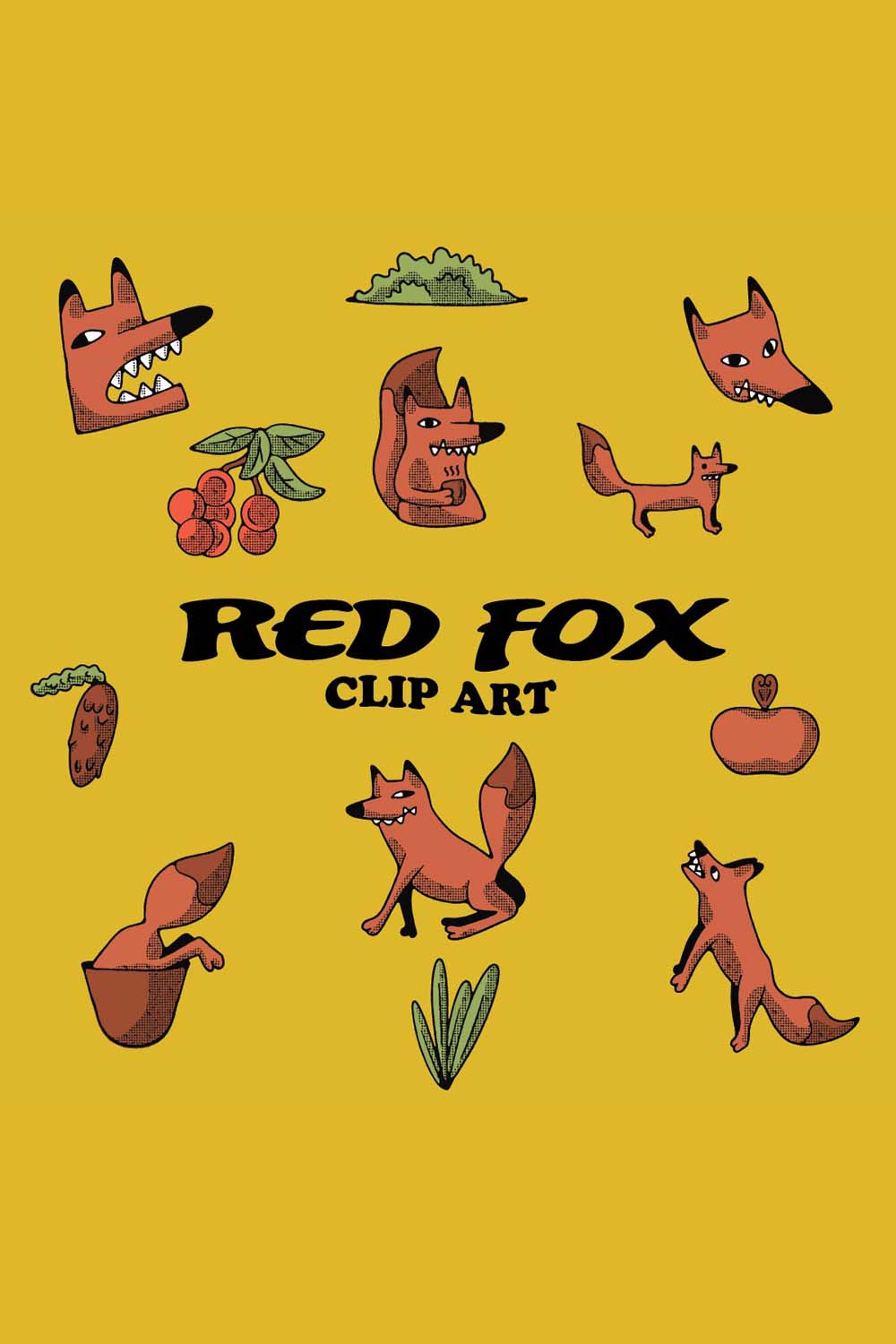 Red Fox Doodles Clip Art Pinterest Image.