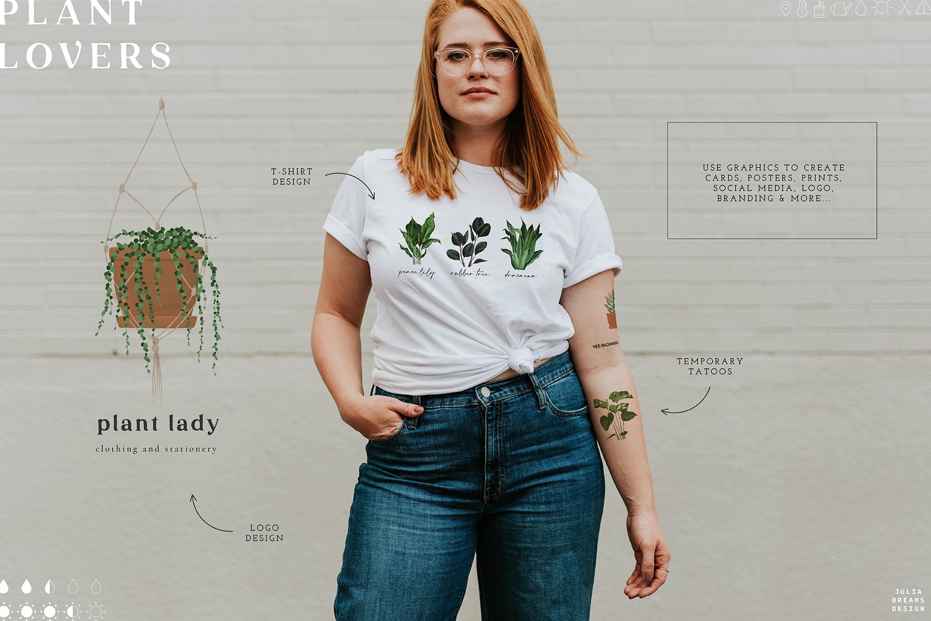 Classic white t-shirt with some plants.