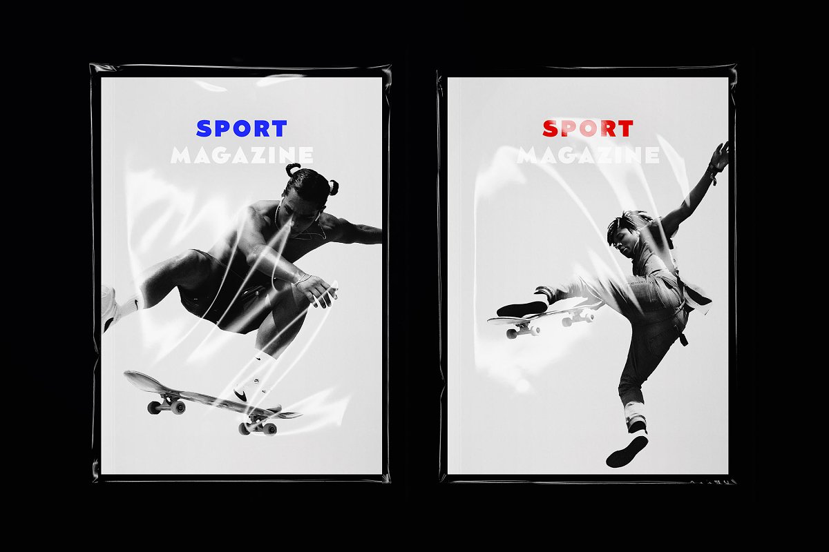 Design for sport magazine with plastic textures.