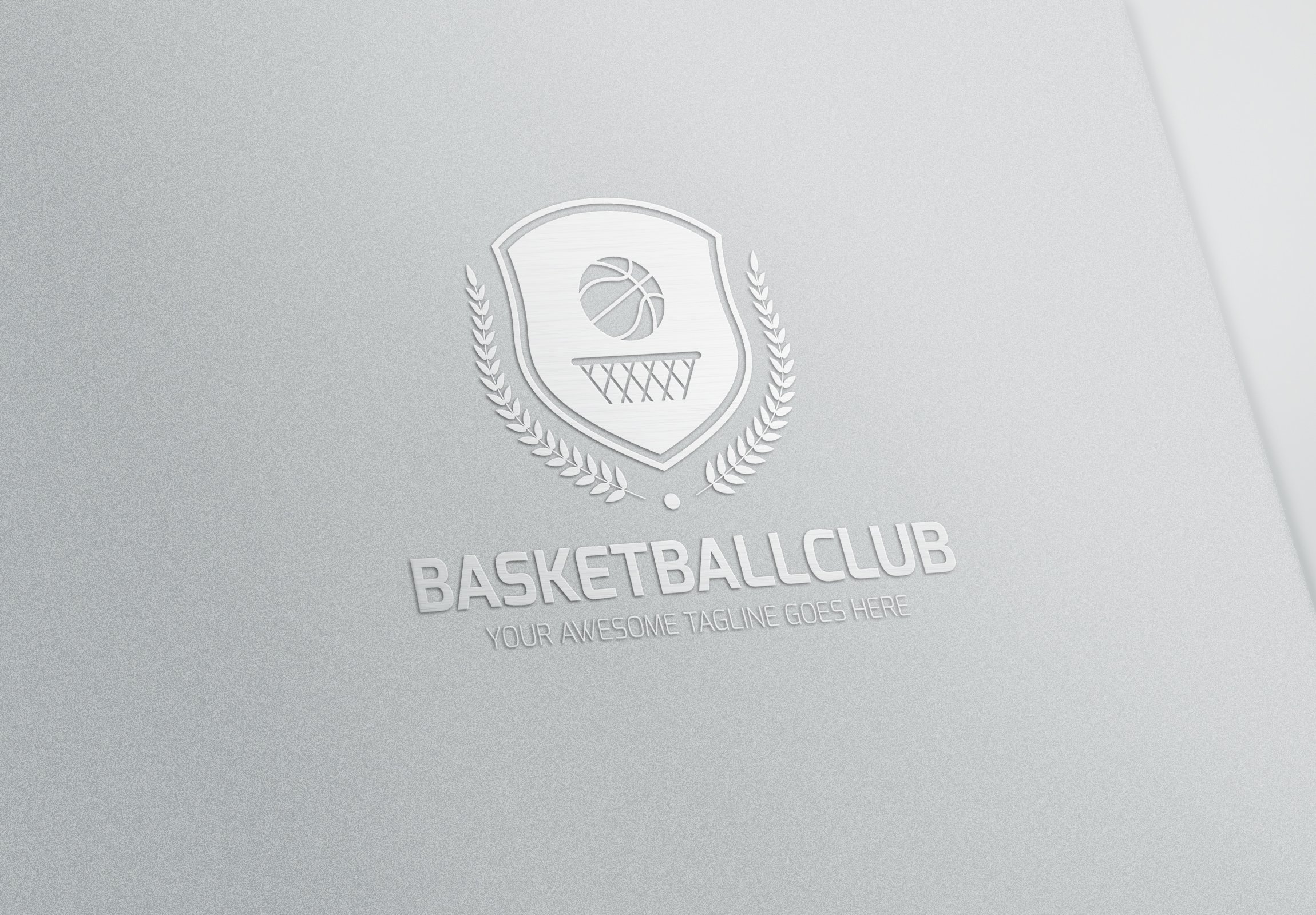 Grey background with a white basketball logo.
