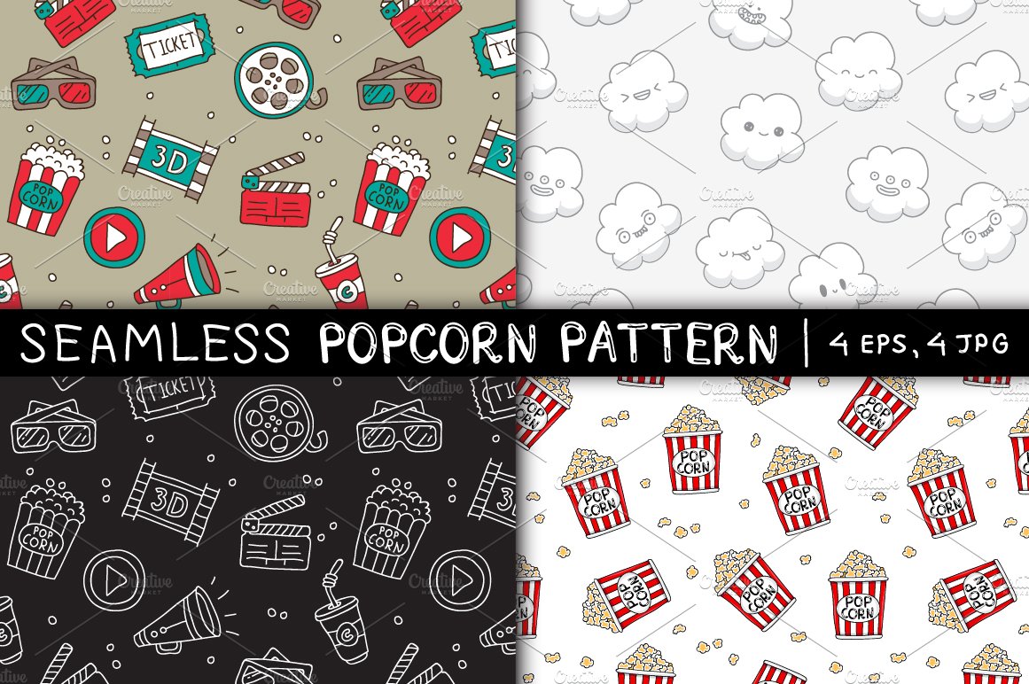 Four popcorn illustrations options.