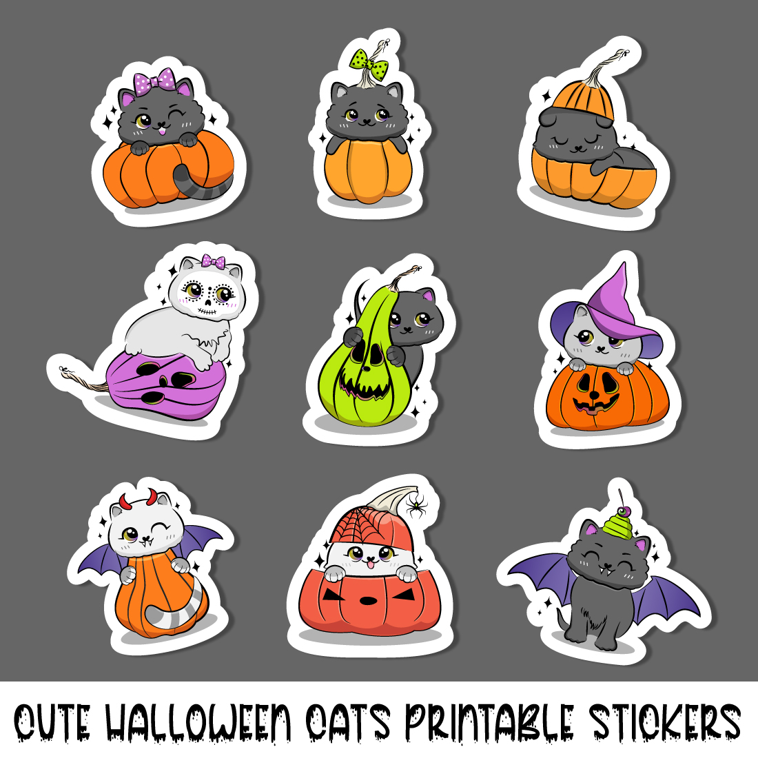 Cute Halloween Kitty Printable Stickers