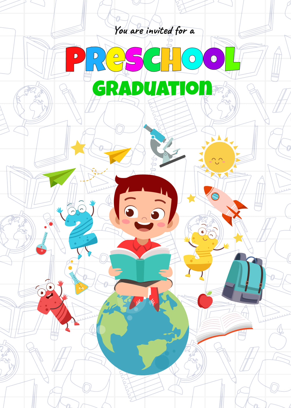 Preschool graduation invite template with kid.
