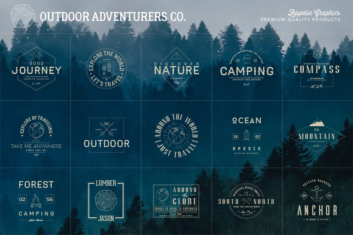Modern logos for adventure brands.