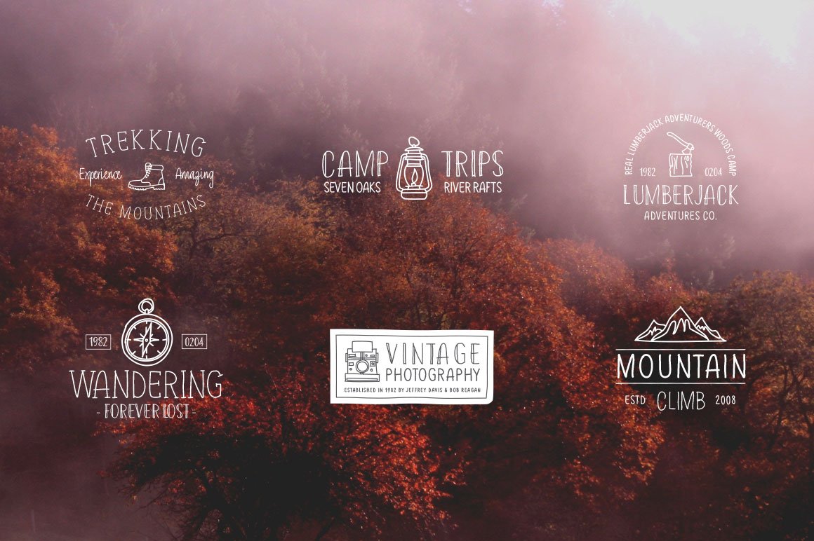 Autumn forrest with travel logos.