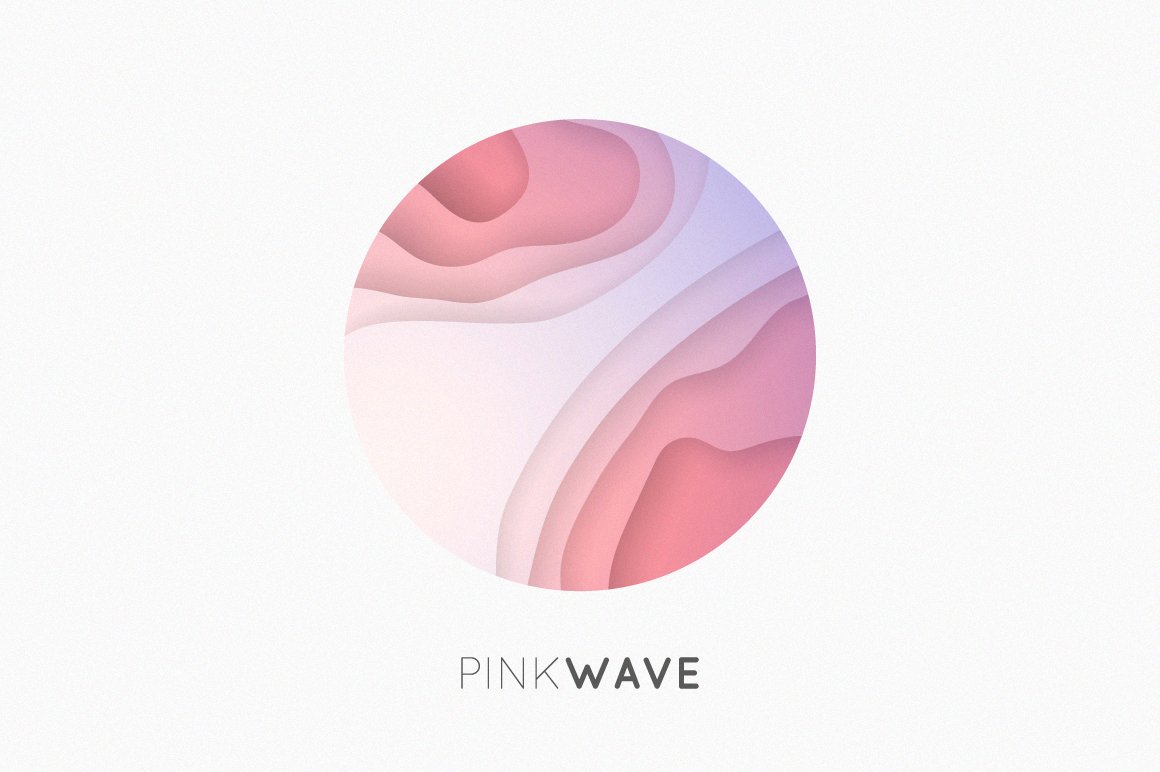 Pastel pink gradient wave logo.