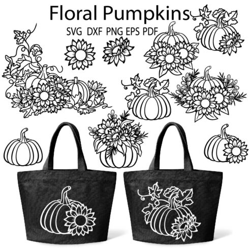 Floral Sunflower And Pumpkin Vector Autumn Illustration For Halloween Or Thanksgiving Cover Image.
