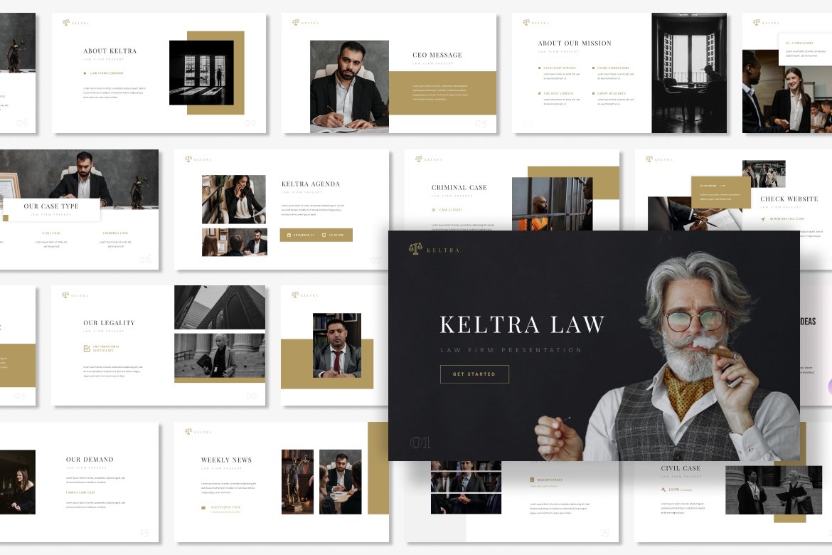 Black and white template with gold elements.