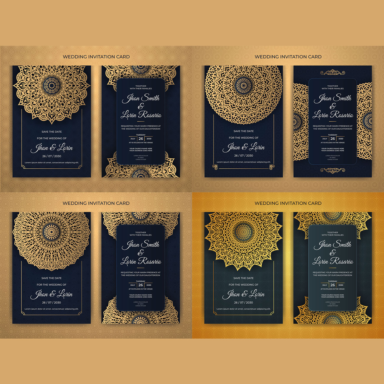 4 In One Luxury Wedding Invitation Card Design Only In $7 preview image.