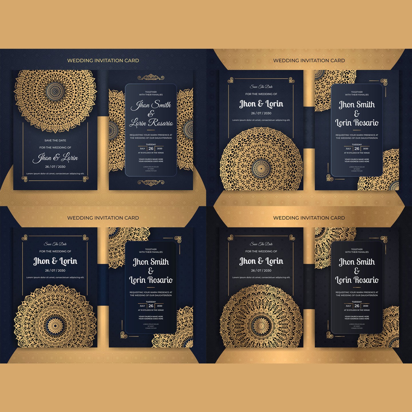 4 In One Royal Luxury Wedding Invitation Card Only In $7 preview image.