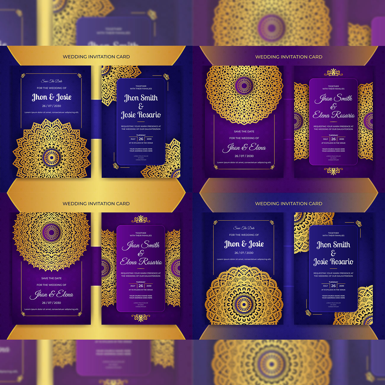 4 In One Luxury Colorful Wedding Invitation Card Only In $7 preview image.