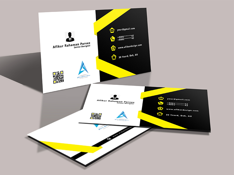 9 Modern Double Side Business Card Bundle, white-black-yellow design.