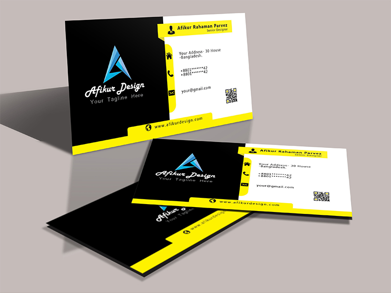 9 Modern Double Side Business Card Bundle, black-yellow-white design.