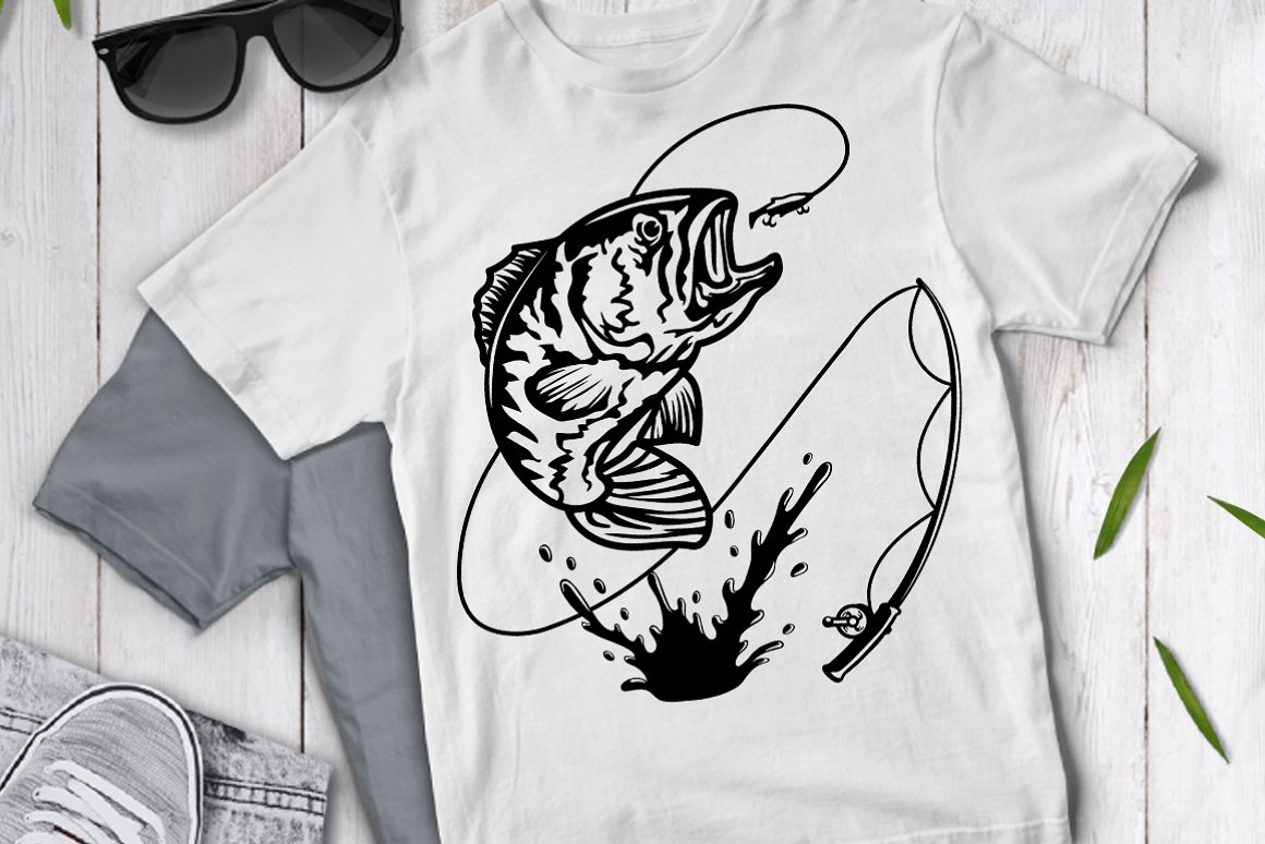 Fishing graphic on a t-shirt.