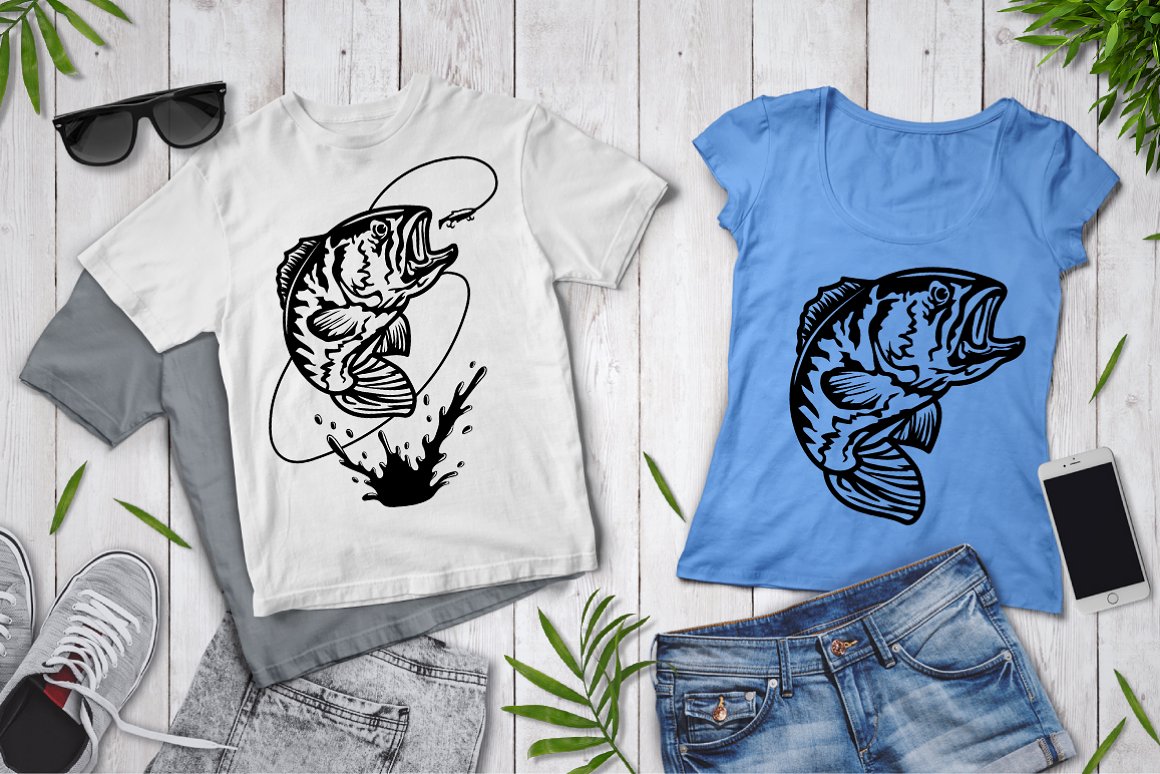 Fish on colorful t-shirts.
