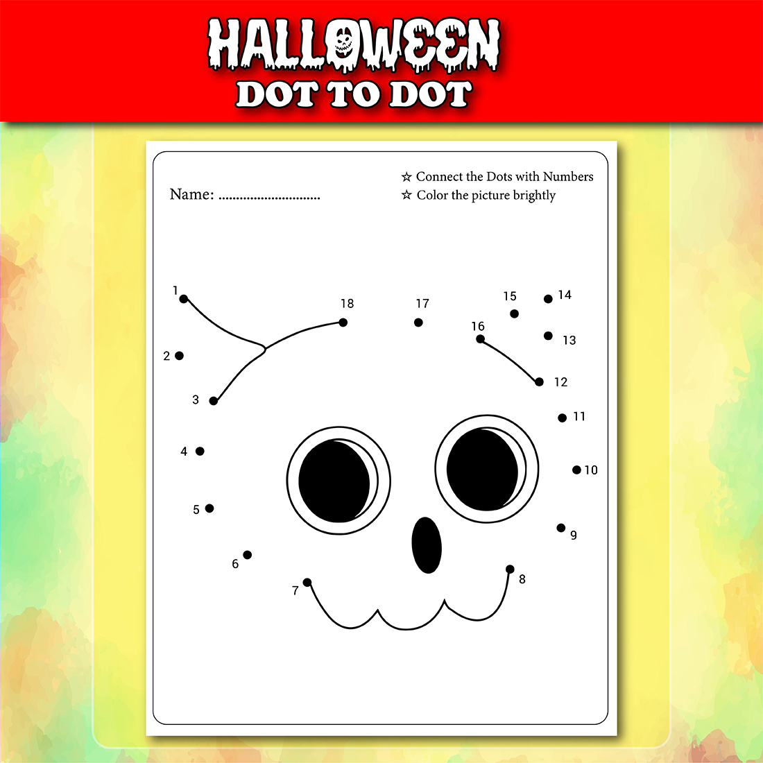 Halloween Dot To Dot For Kids Vol - 4, funny face page.