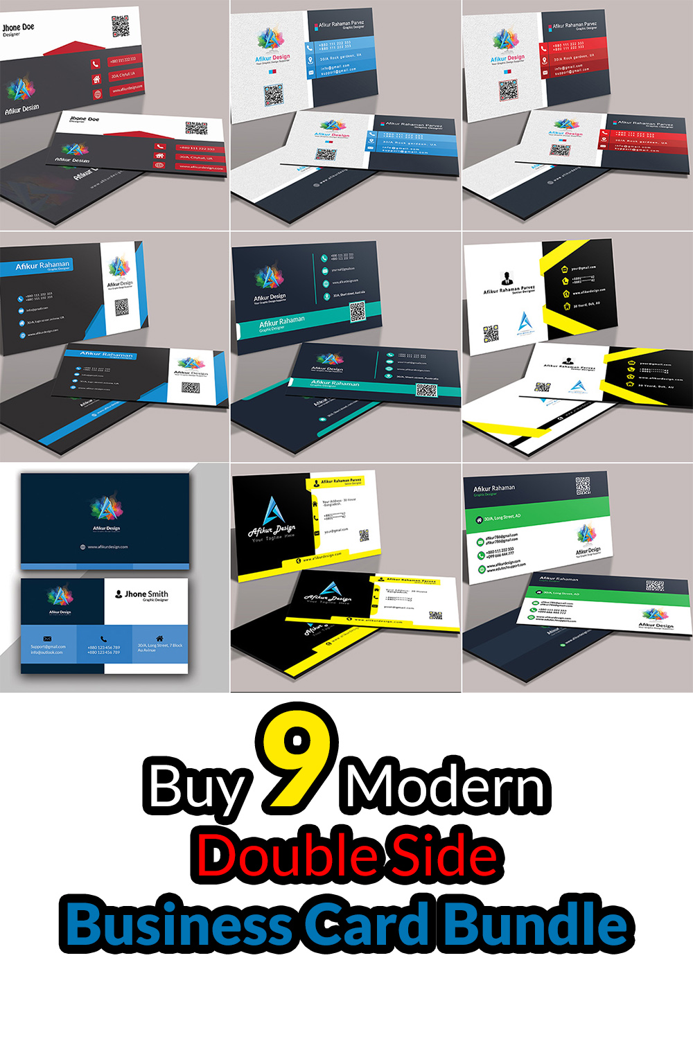 9 Modern Double Side Business Card Bundle pinterest image.