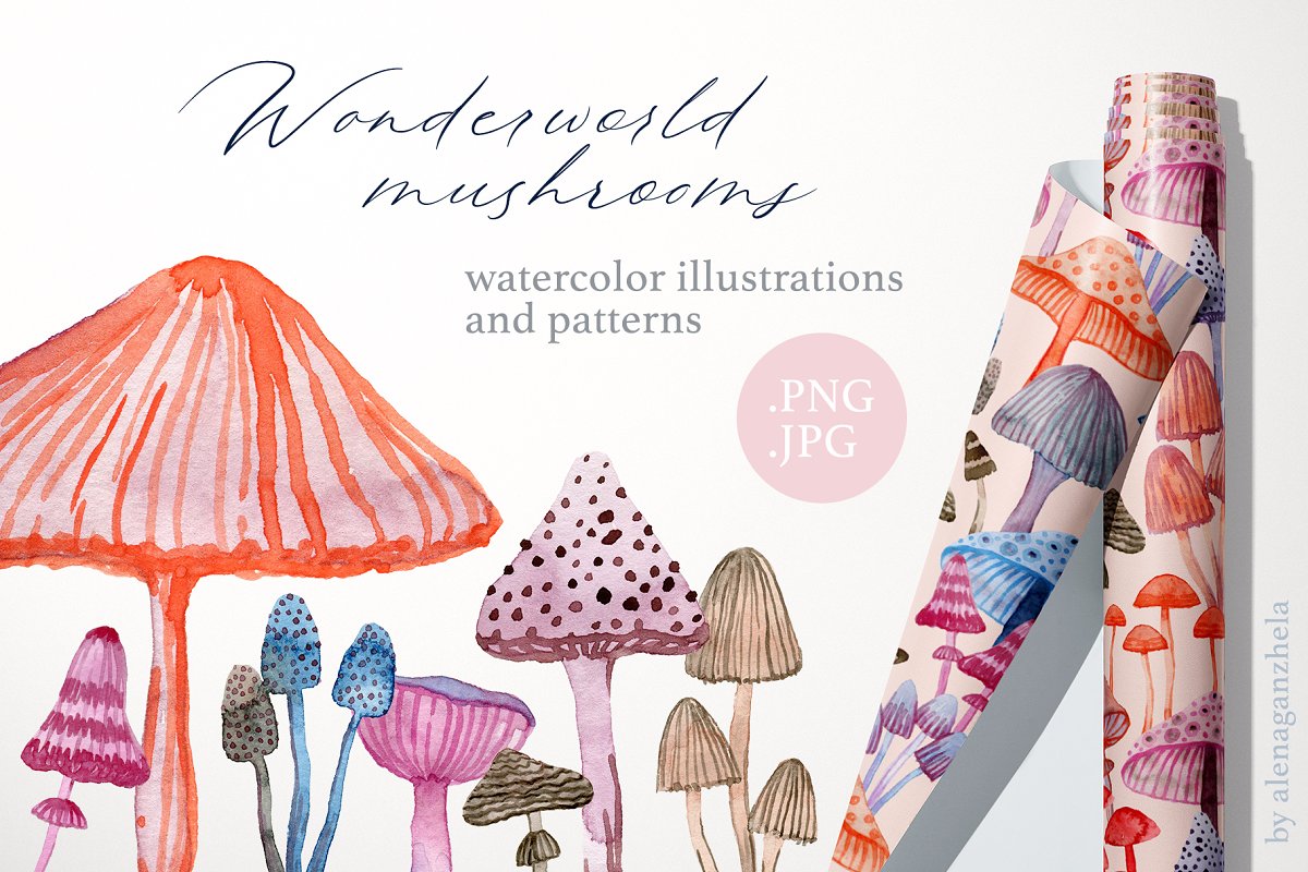 Cover image of Wonderland watercolor mushrooms.