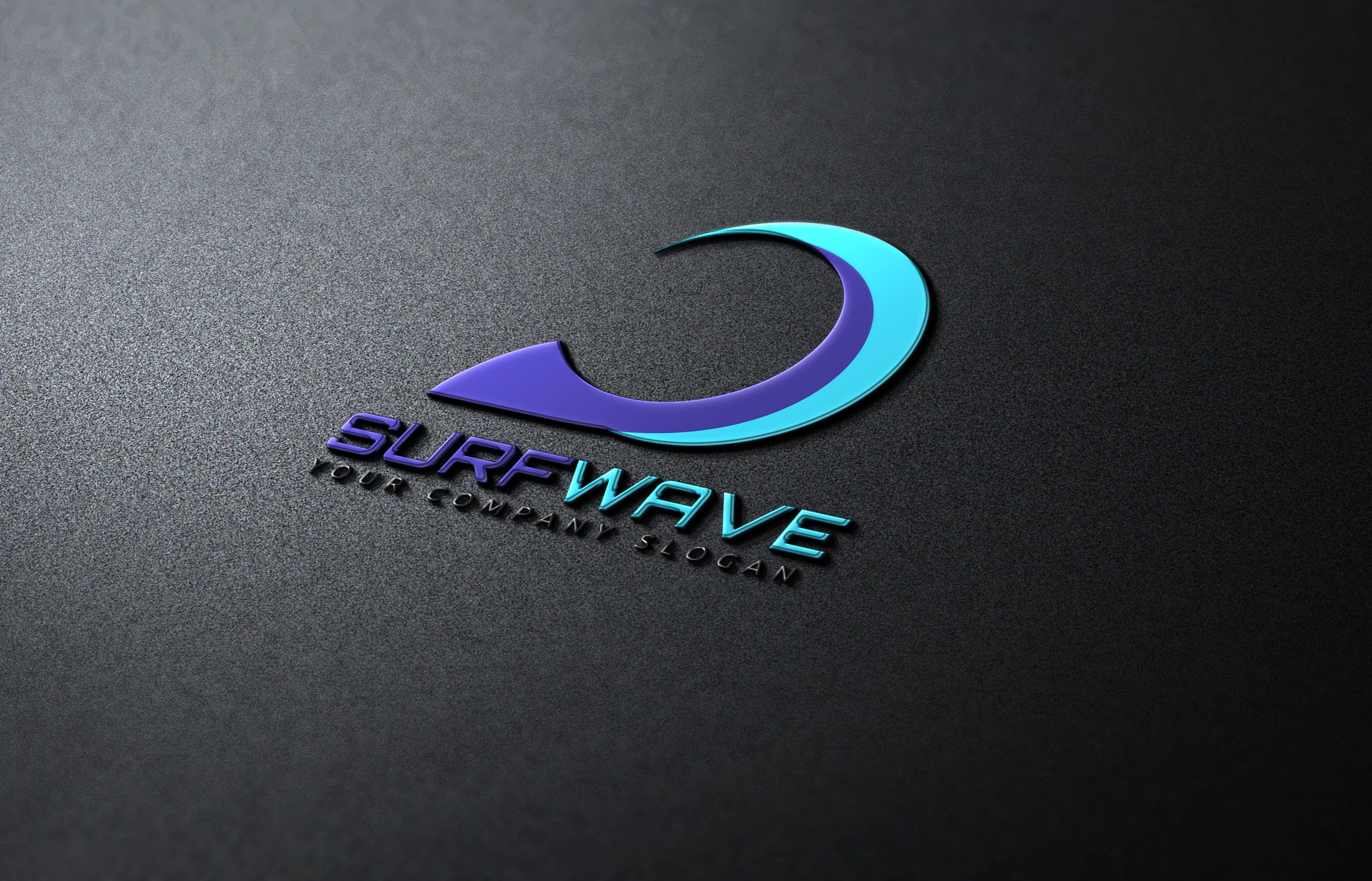 Matte black background with glance blue wave logo.