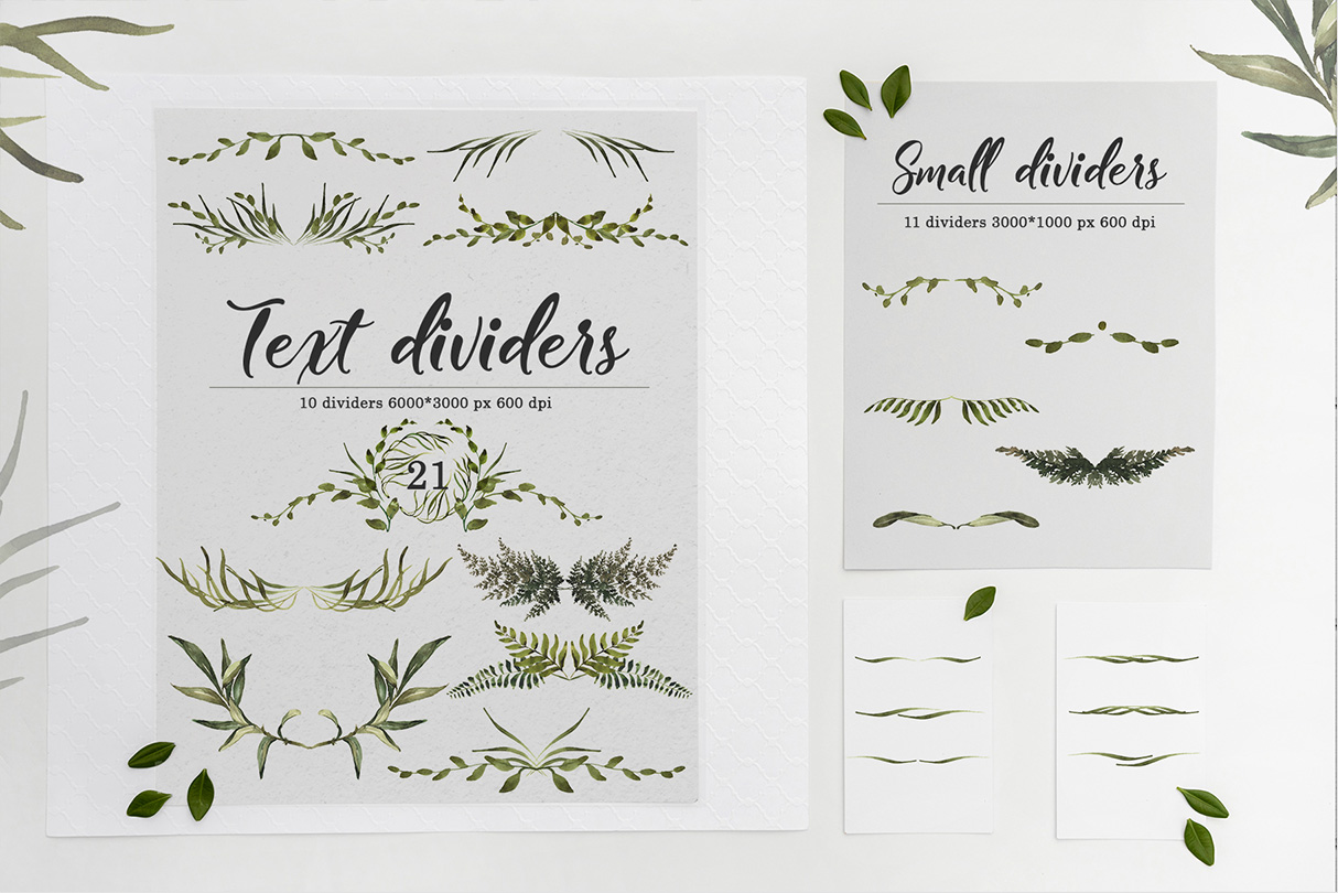 Watercolor Herbal Collection PNG text deviders.