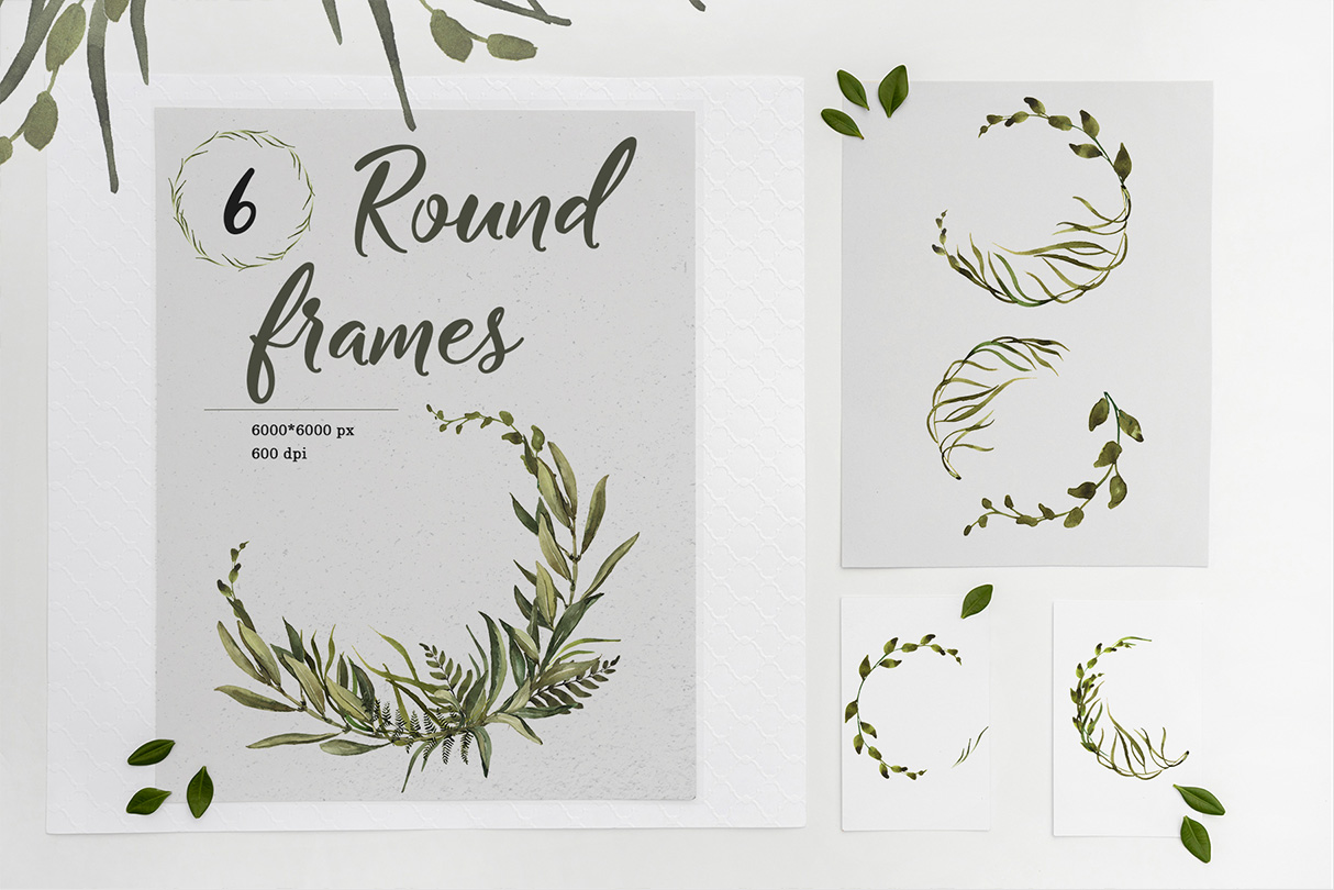 Watercolor Herbal Collection PNG wreaths.