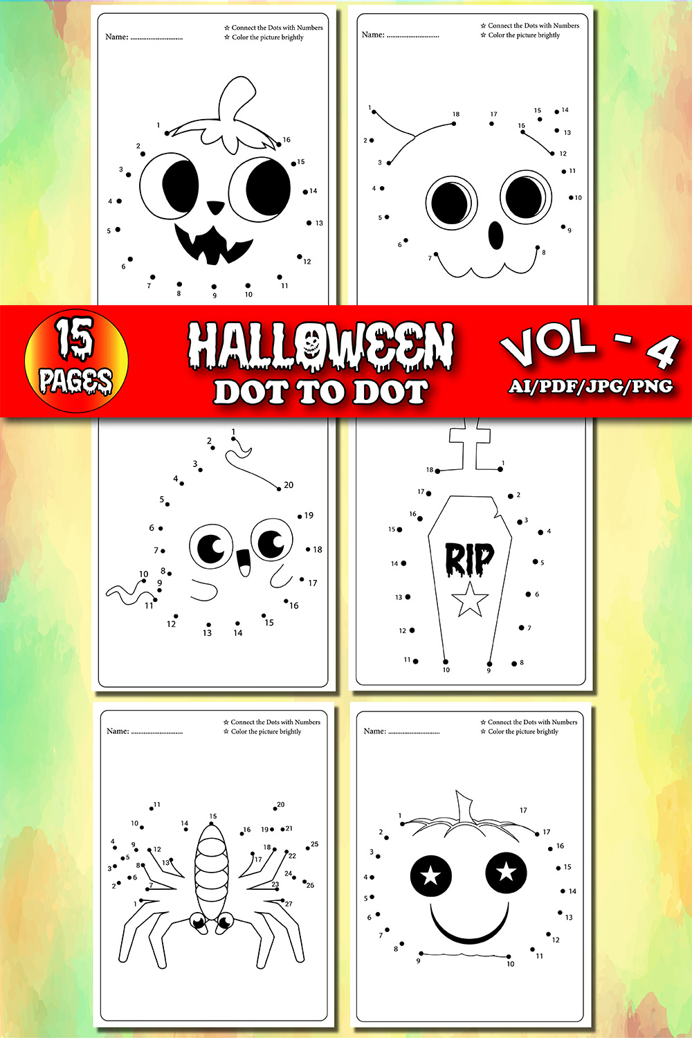 Halloween Dot To Dot For Kids Vol - 4 printerest image.