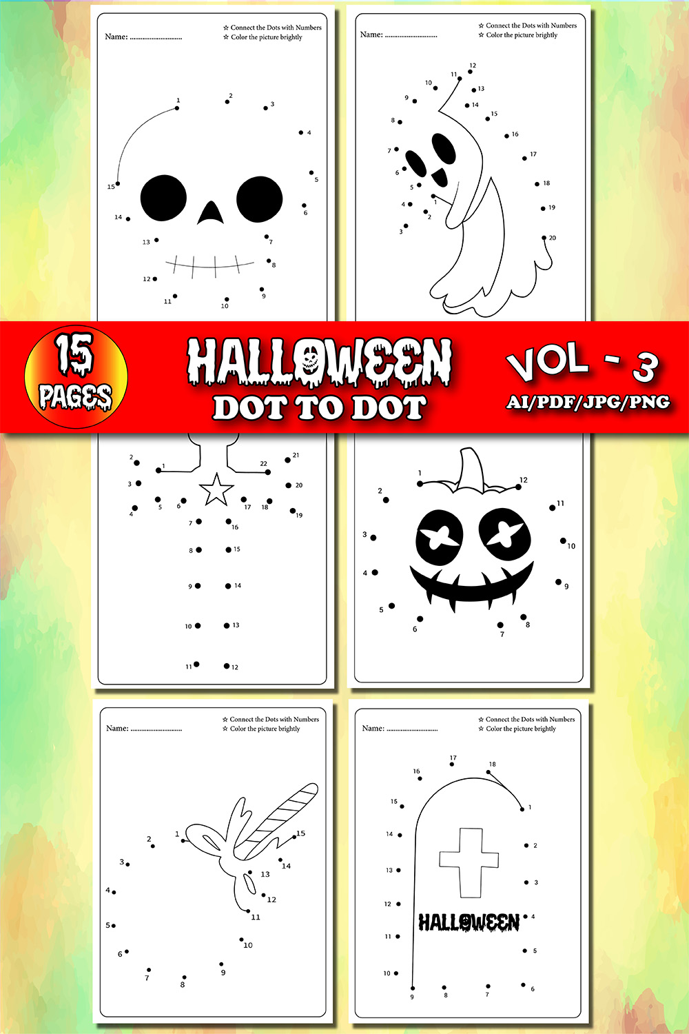 Halloween Dot To Dot For Kids Vol - 3 printerest image.