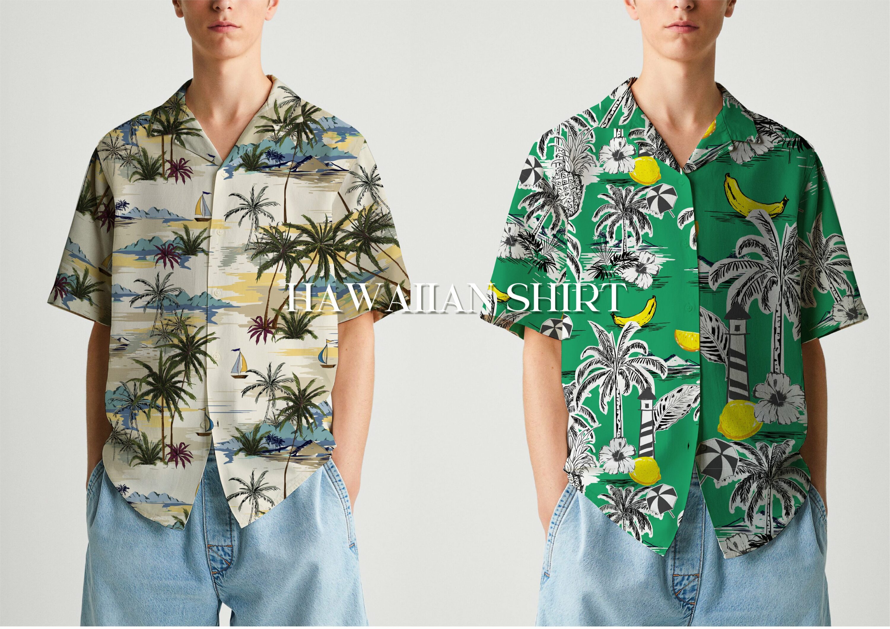 Two men t-shirts with palms.