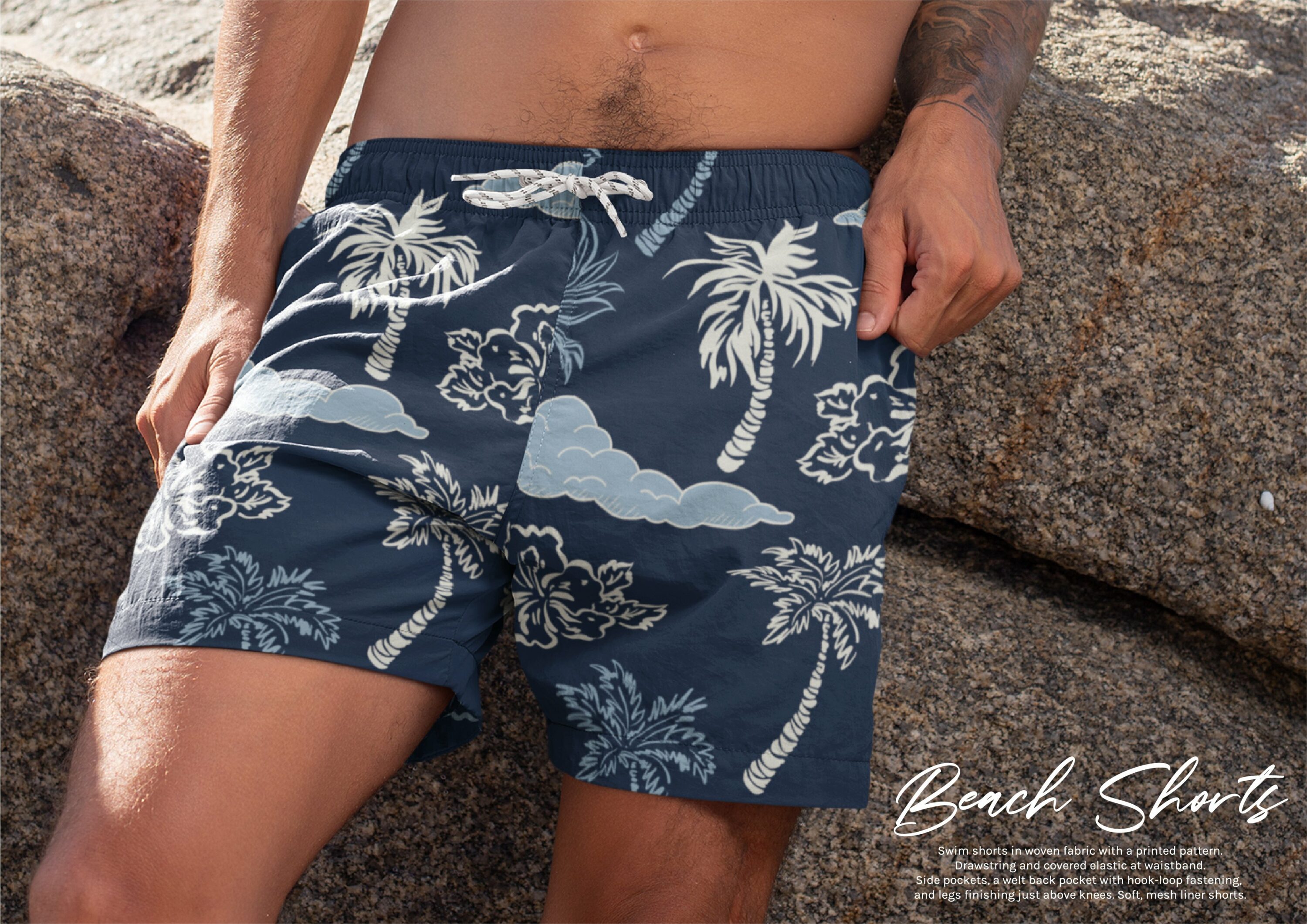 Blue men's short with grey palms.