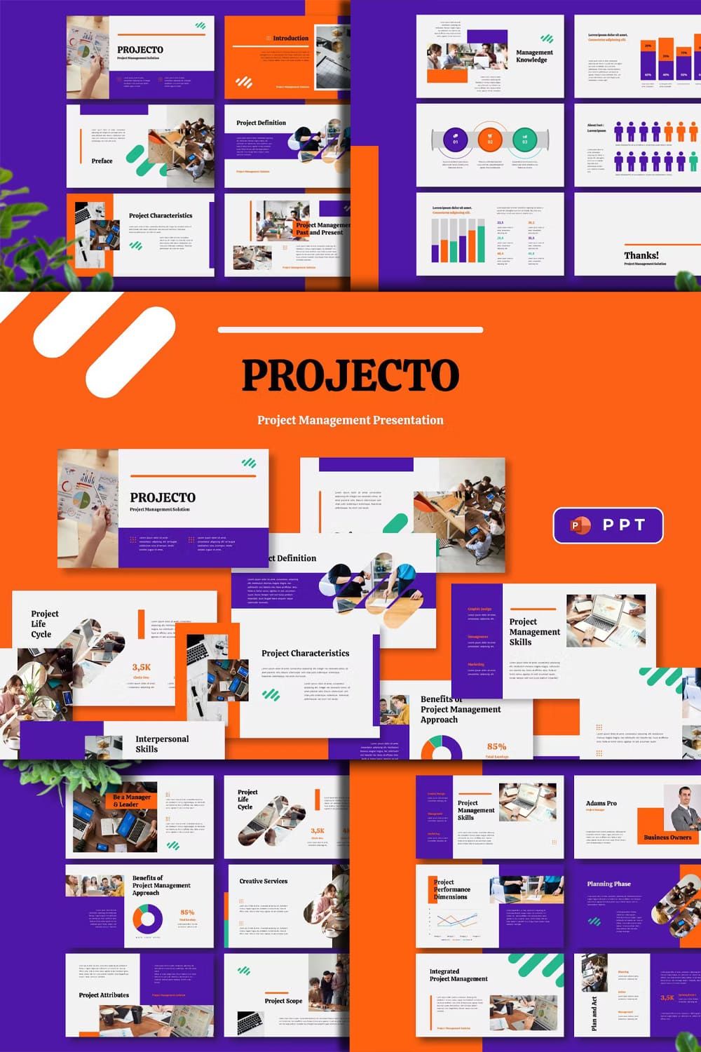 Projecto project management powerpoint template - pinterest image preview.