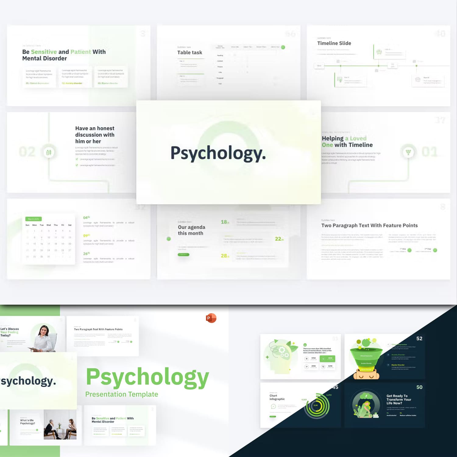 Psychology healthcare powerpoint template - main image preview.