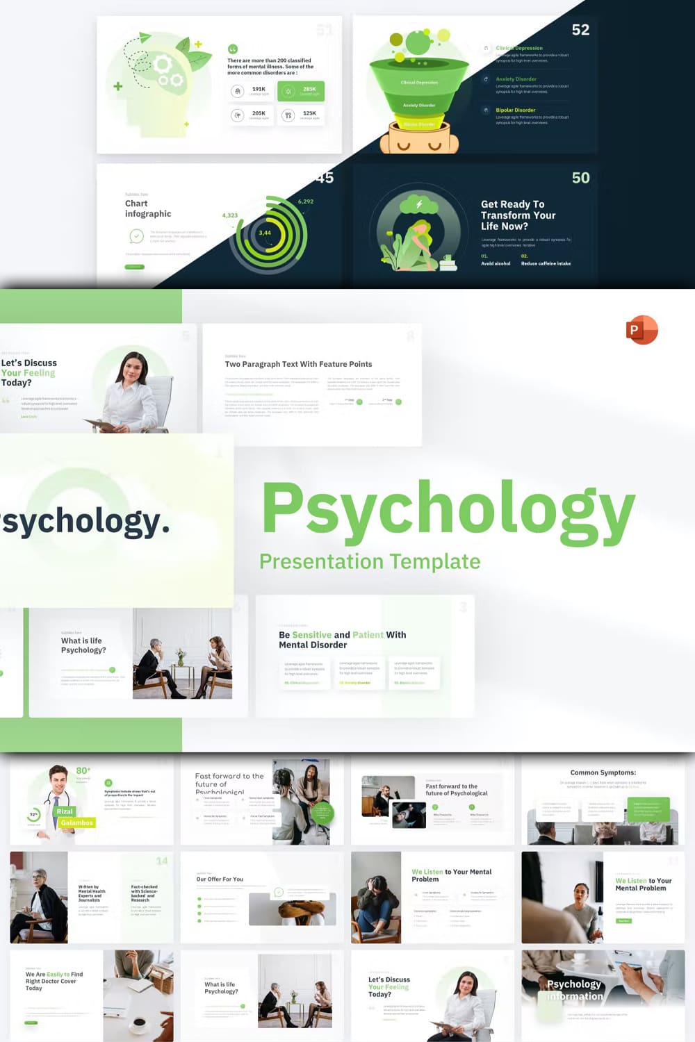 Psychology healthcare powerpoint template - pinterest image preview.